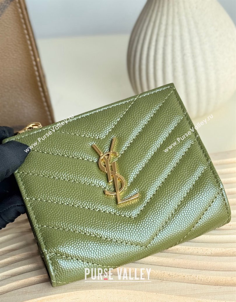 Saint Laurent Fold Wallet in Grained Leather 517045 Green 2024 (YY-241218096)