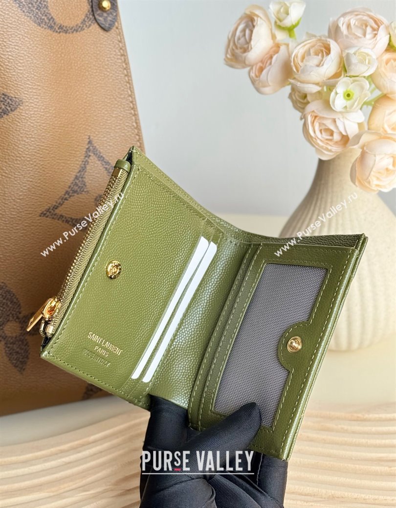 Saint Laurent Fold Wallet in Grained Leather 517045 Green 2024 (YY-241218096)