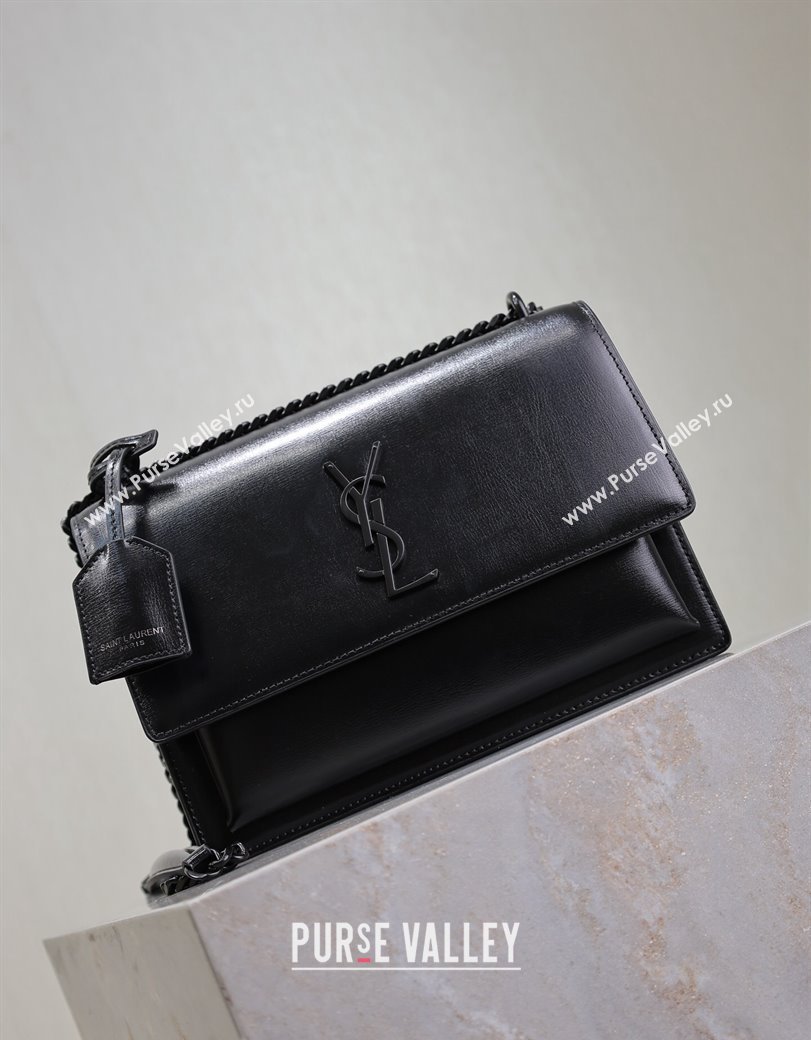 Saint Laurent Sunset Medium Bag in Box Leather 442906 All Black 2024 (YY-241217110)