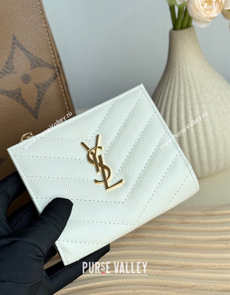 Saint Laurent Fold Wallet in Grained Leather 517045 White 2024 (YY-241218098)