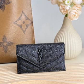 Saint Laurent Cassandre Matelasse Fragments Flap Card Case in Grianed Leather All Black 2024 612808 (YY-241218099)