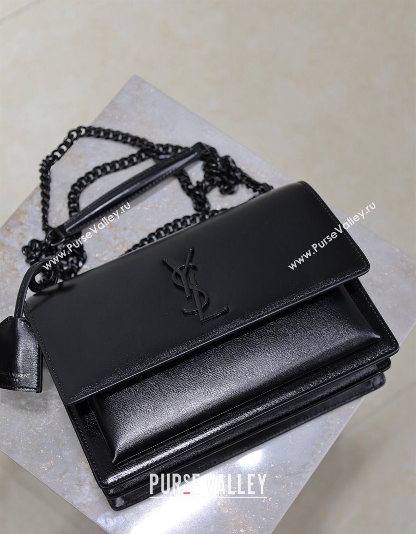 Saint Laurent Sunset Medium Bag in Box Leather 442906 All Black 2024 (YY-241217110)