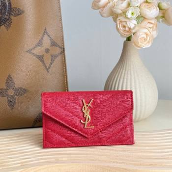 Saint Laurent Cassandre Matelasse Fragments Flap Card Case in Grianed Leather Red 2024 612808 (YY-241218105)