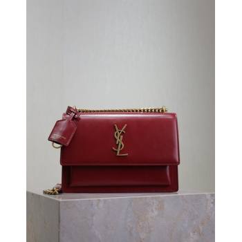 Saint Laurent Sunset Medium Bag in Box Leather 442906 Red/Gold 2024 (YY-241217111)