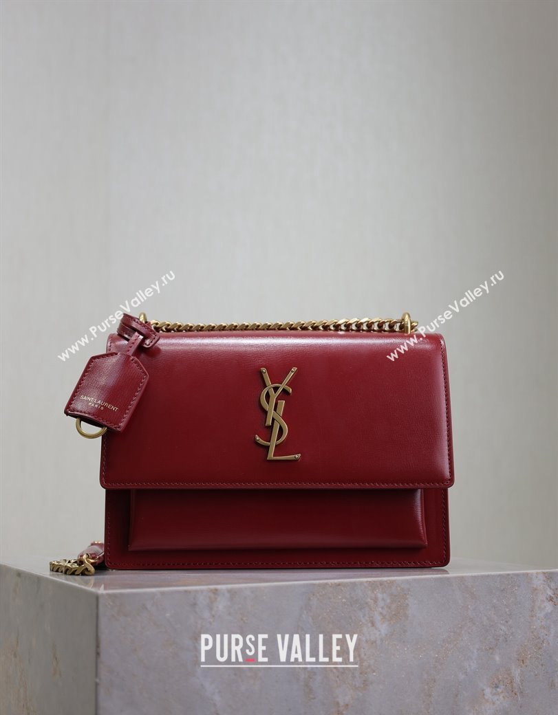 Saint Laurent Sunset Medium Bag in Box Leather 442906 Red/Gold 2024 (YY-241217111)