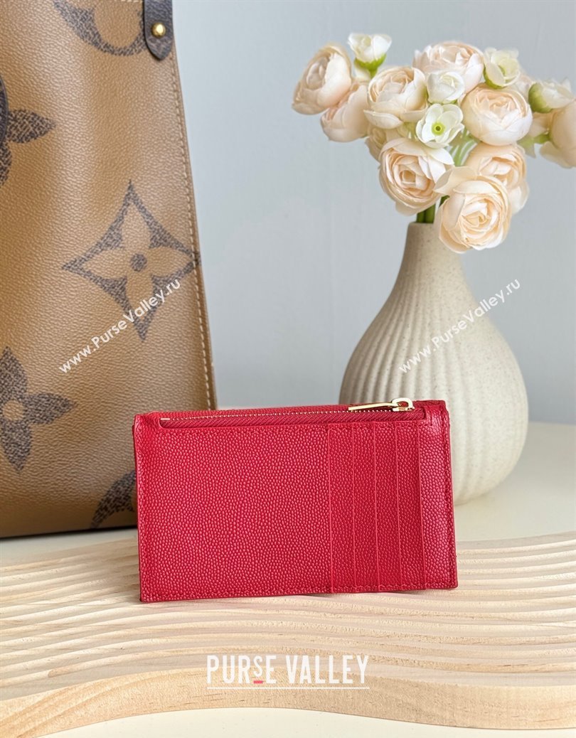 Saint Laurent Cassandre Matelasse Fragments Flap Card Case in Grianed Leather Red 2024 612808 (YY-241218105)