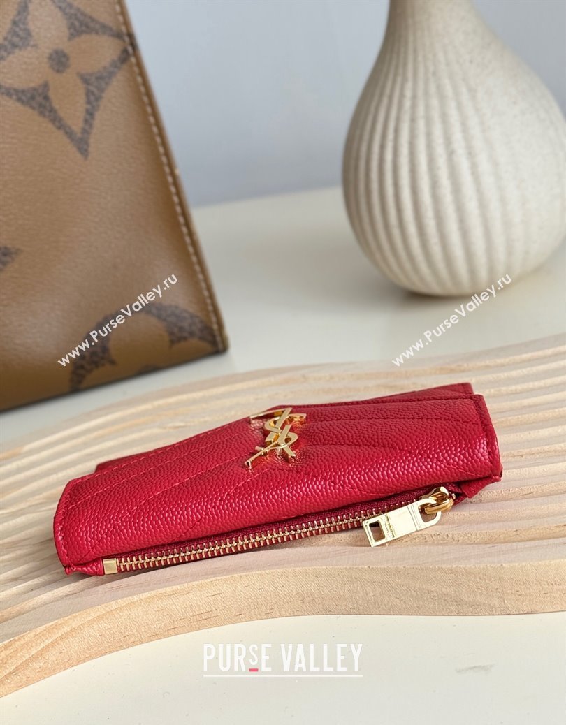 Saint Laurent Cassandre Matelasse Fragments Flap Card Case in Grianed Leather Red 2024 612808 (YY-241218105)