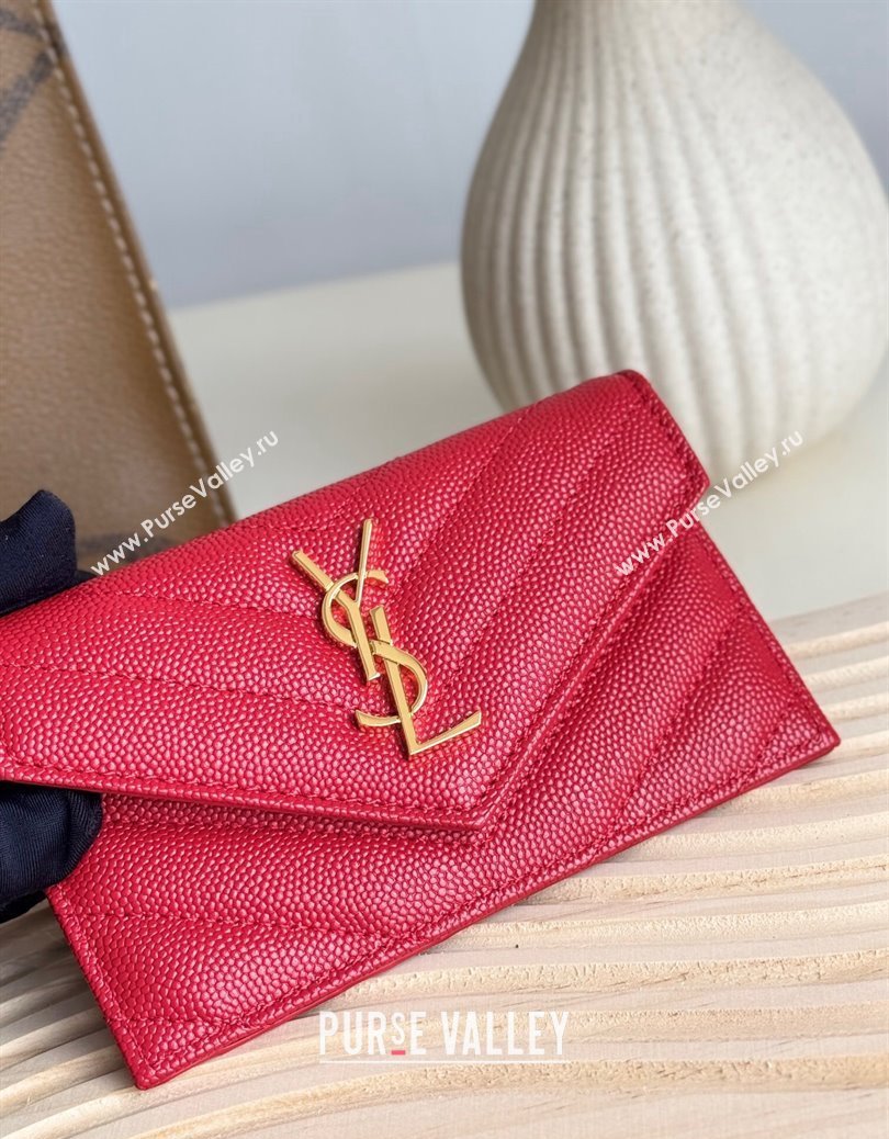 Saint Laurent Cassandre Matelasse Fragments Flap Card Case in Grianed Leather Red 2024 612808 (YY-241218105)