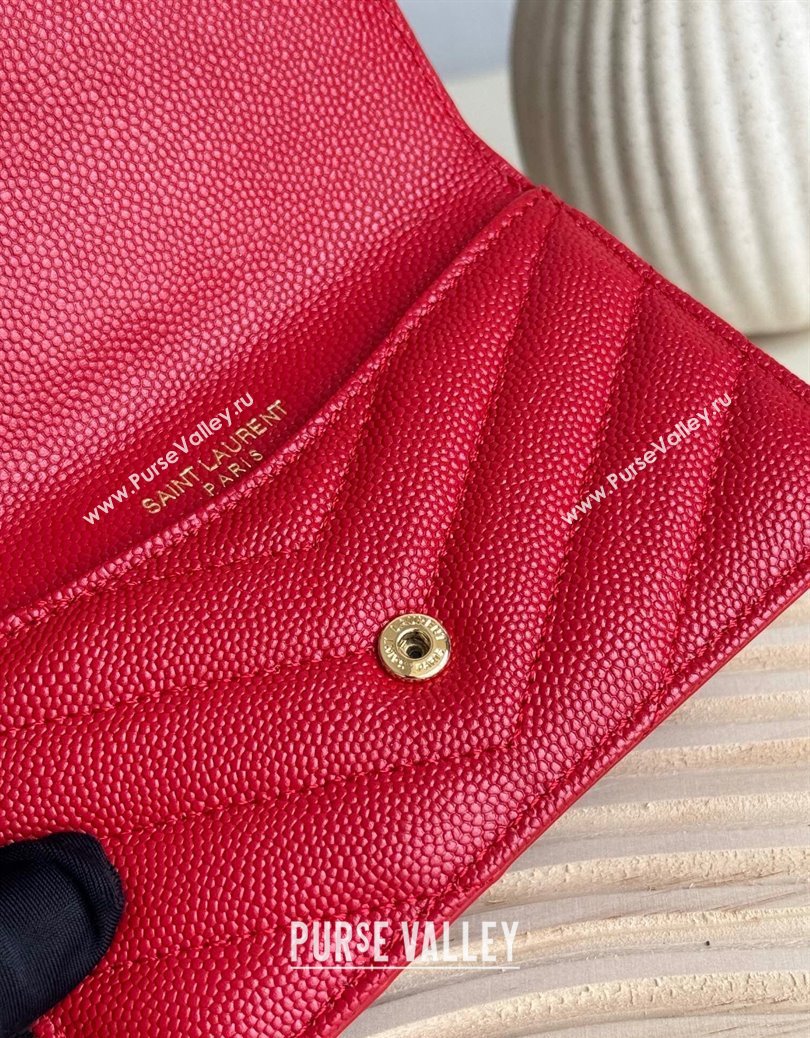 Saint Laurent Cassandre Matelasse Fragments Flap Card Case in Grianed Leather Red 2024 612808 (YY-241218105)