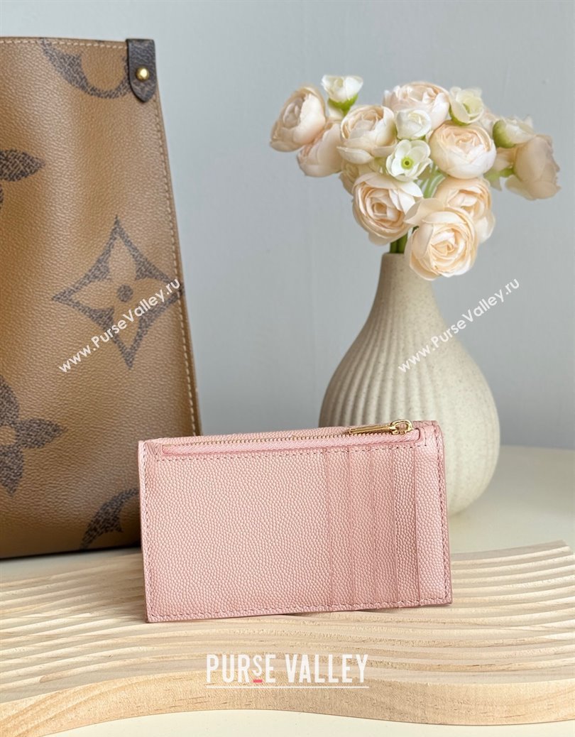 Saint Laurent Cassandre Matelasse Fragments Flap Card Case in Grianed Leather Light Pink 2024 612808 (YY-241218106)