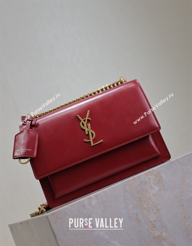 Saint Laurent Sunset Medium Bag in Box Leather 442906 Red/Gold 2024 (YY-241217111)