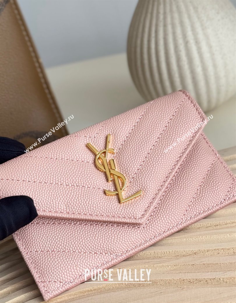 Saint Laurent Cassandre Matelasse Fragments Flap Card Case in Grianed Leather Light Pink 2024 612808 (YY-241218106)