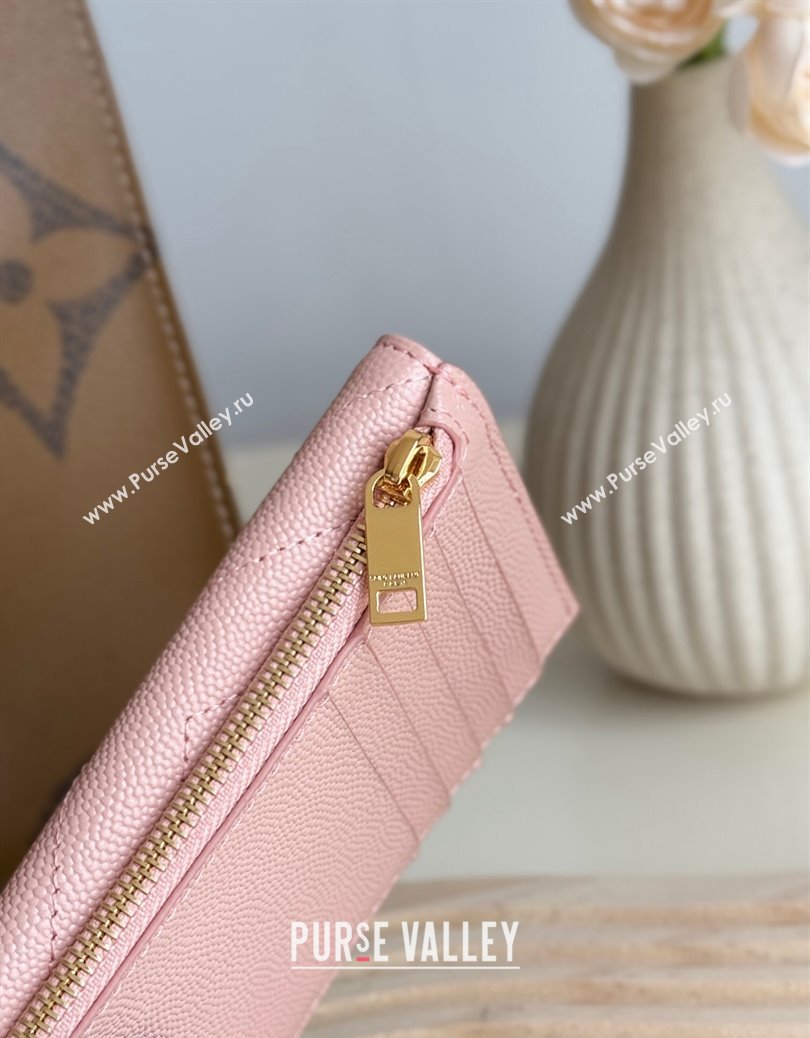 Saint Laurent Cassandre Matelasse Fragments Flap Card Case in Grianed Leather Light Pink 2024 612808 (YY-241218106)