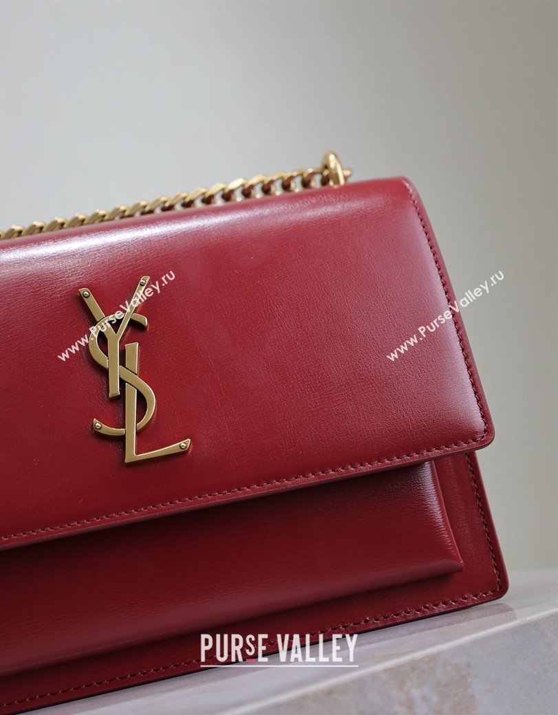 Saint Laurent Sunset Medium Bag in Box Leather 442906 Red/Gold 2024 (YY-241217111)