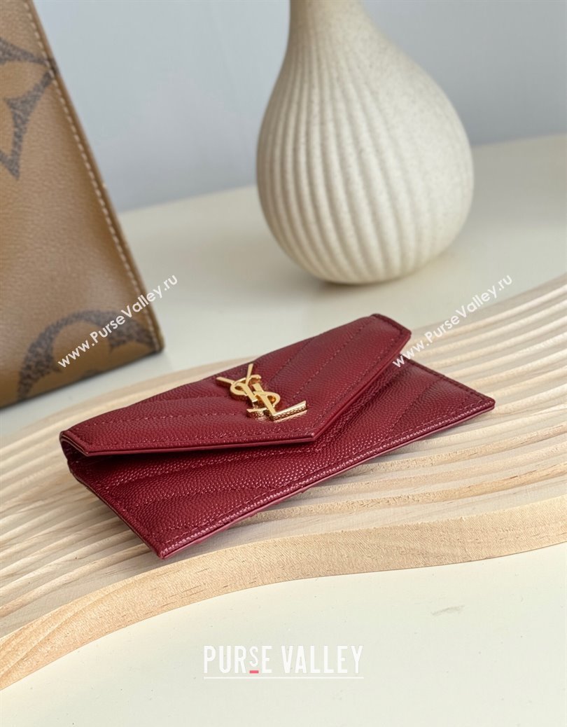 Saint Laurent Cassandre Matelasse Fragments Flap Card Case in Grianed Leather Burgundy 2024 612808 (YY-241218107)