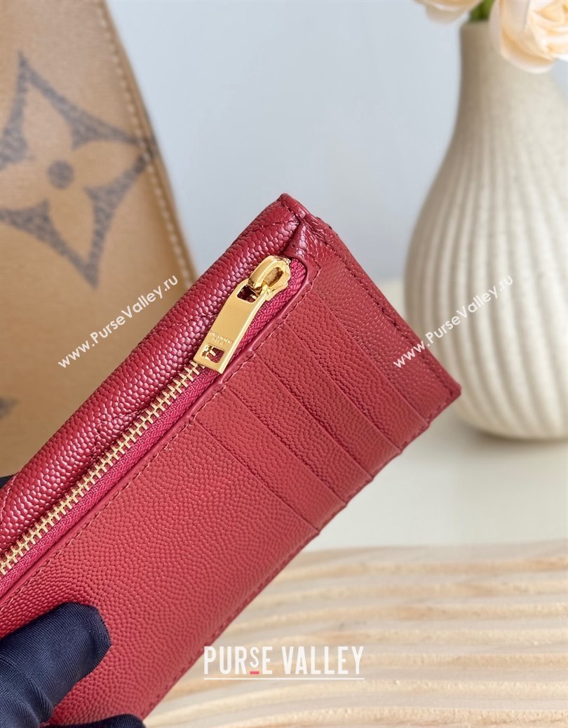 Saint Laurent Cassandre Matelasse Fragments Flap Card Case in Grianed Leather Burgundy 2024 612808 (YY-241218107)