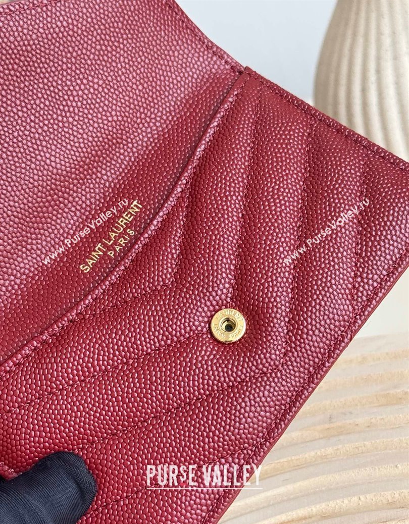 Saint Laurent Cassandre Matelasse Fragments Flap Card Case in Grianed Leather Burgundy 2024 612808 (YY-241218107)