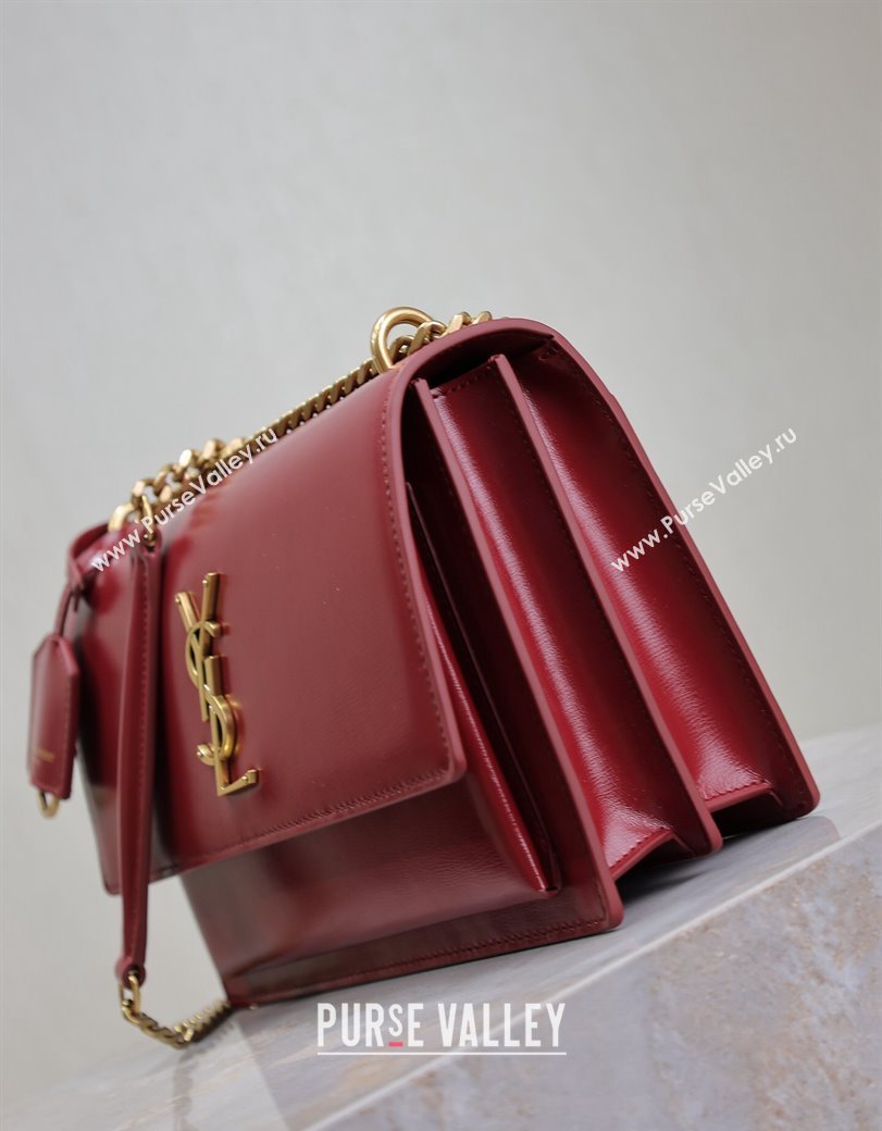 Saint Laurent Sunset Medium Bag in Box Leather 442906 Red/Gold 2024 (YY-241217111)