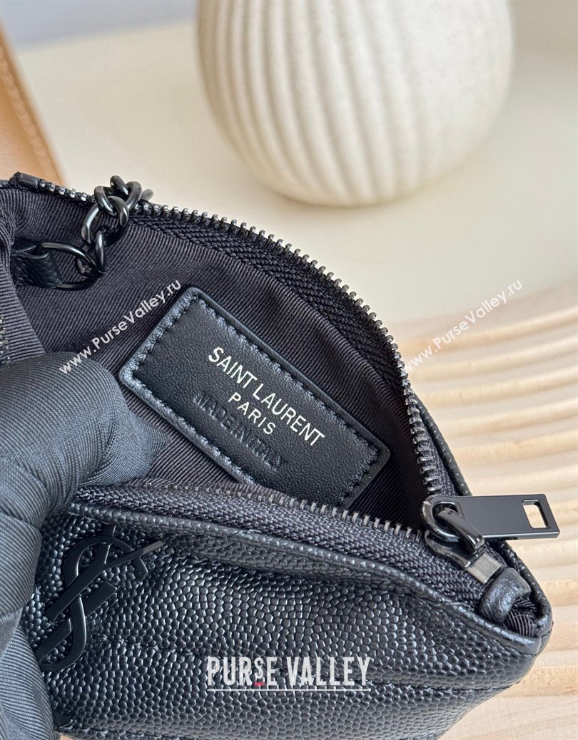 Saint Laurent Cassandre Matelasse Key Pouch in Grianed Leather All Black 2024 438386 (YY-241218108)