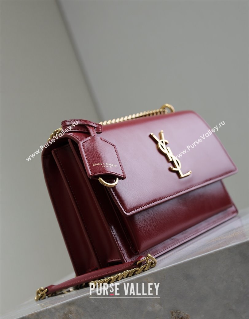 Saint Laurent Sunset Medium Bag in Box Leather 442906 Red/Gold 2024 (YY-241217111)