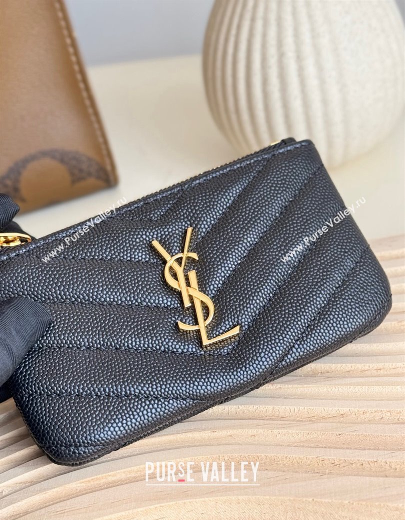 Saint Laurent Cassandre Matelasse Key Pouch in Grianed Leather Black/Gold 2024 438386 (YY-241218110)