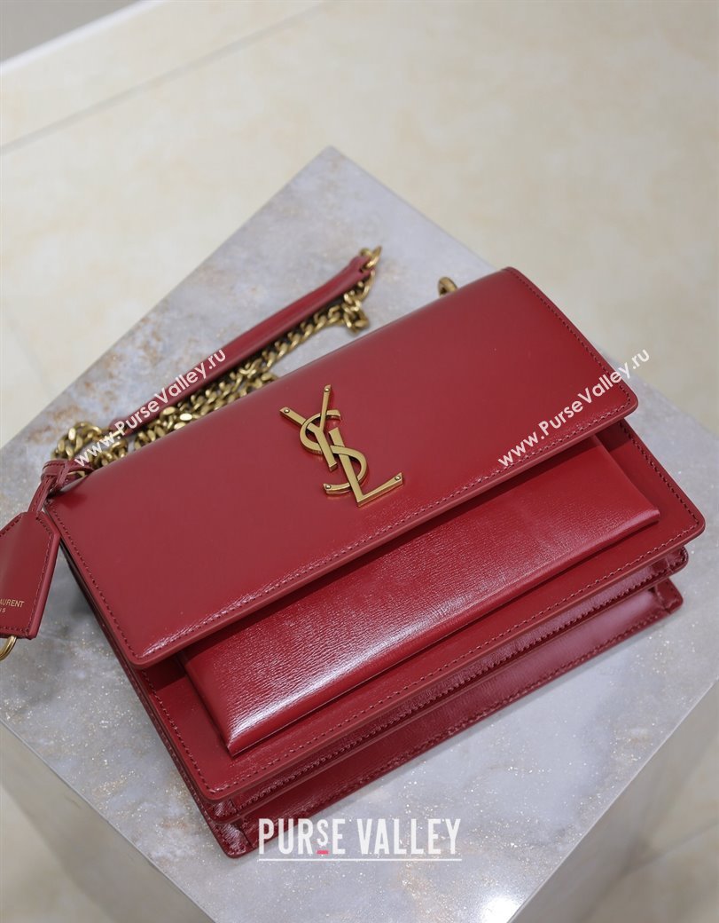 Saint Laurent Sunset Medium Bag in Box Leather 442906 Red/Gold 2024 (YY-241217111)