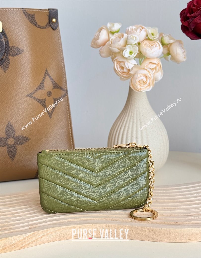 Saint Laurent Cassandre Matelasse Key Pouch in Grianed Leather Green 2024 438386 (YY-241218112)