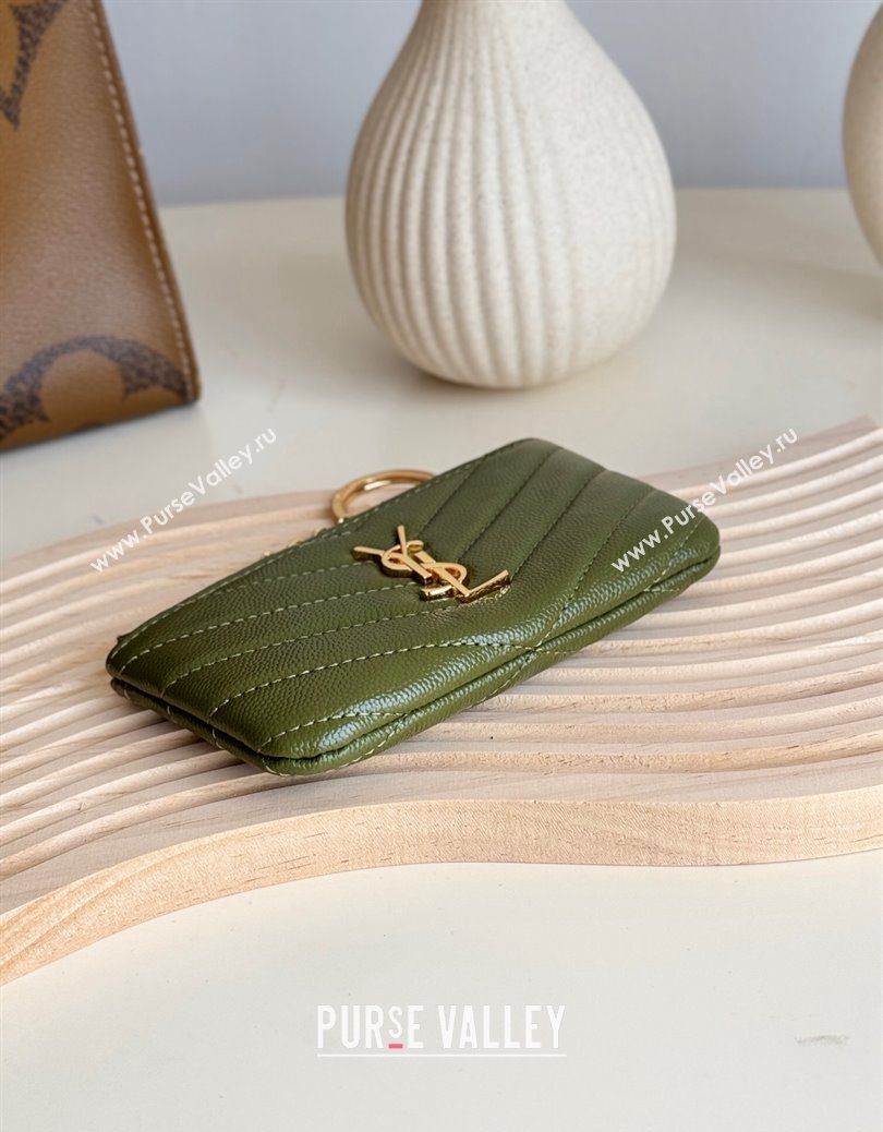 Saint Laurent Cassandre Matelasse Key Pouch in Grianed Leather Green 2024 438386 (YY-241218112)