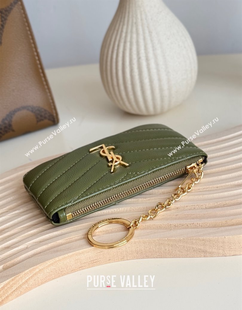 Saint Laurent Cassandre Matelasse Key Pouch in Grianed Leather Green 2024 438386 (YY-241218112)