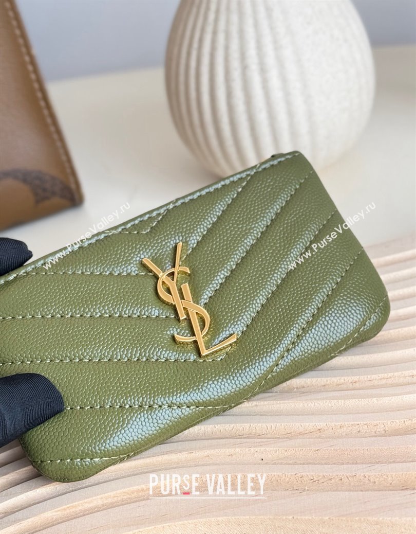 Saint Laurent Cassandre Matelasse Key Pouch in Grianed Leather Green 2024 438386 (YY-241218112)