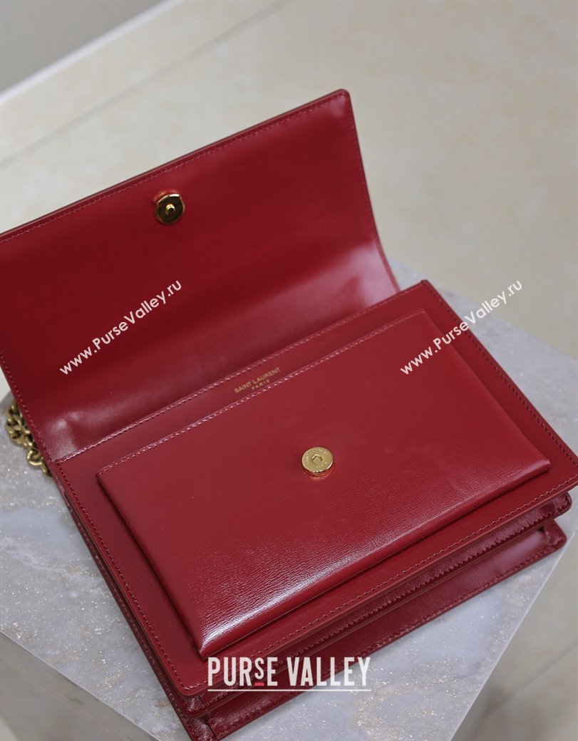 Saint Laurent Sunset Medium Bag in Box Leather 442906 Red/Gold 2024 (YY-241217111)