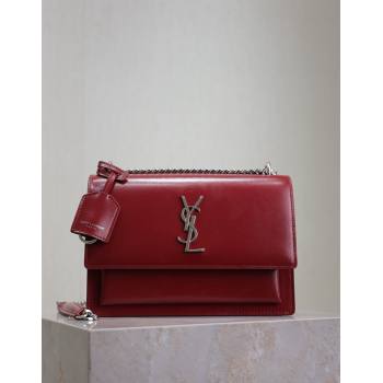 Saint Laurent Sunset Medium Bag in Box Leather 442906 Red/Silver 2024 (YY-241217112)