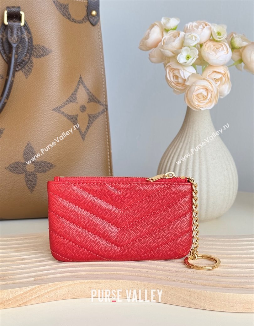 Saint Laurent Cassandre Matelasse Key Pouch in Grianed Leather Red 2024 438386 (YY-241218115)