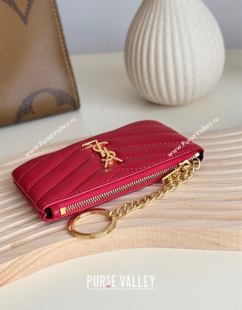 Saint Laurent Cassandre Matelasse Key Pouch in Grianed Leather Red 2024 438386 (YY-241218115)