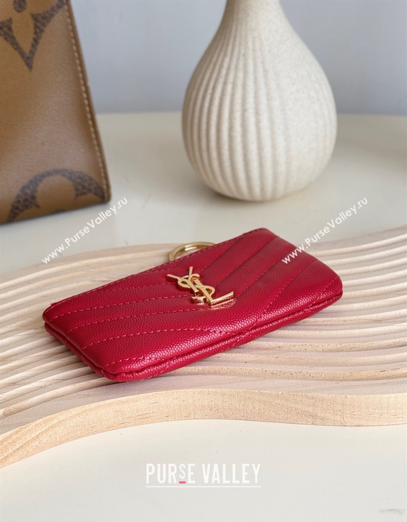 Saint Laurent Cassandre Matelasse Key Pouch in Grianed Leather Red 2024 438386 (YY-241218115)