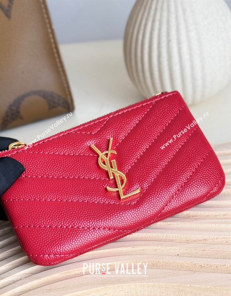 Saint Laurent Cassandre Matelasse Key Pouch in Grianed Leather Red 2024 438386 (YY-241218115)