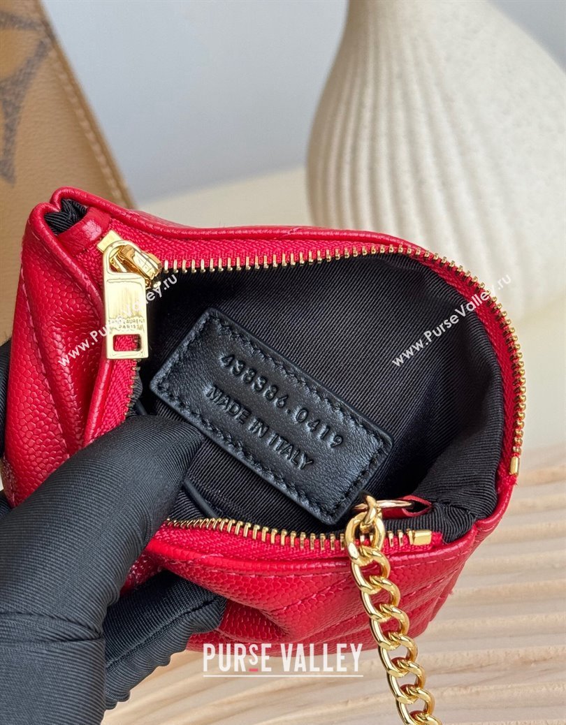 Saint Laurent Cassandre Matelasse Key Pouch in Grianed Leather Red 2024 438386 (YY-241218115)