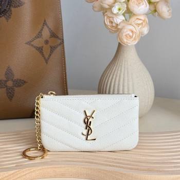 Saint Laurent Cassandre Matelasse Key Pouch in Grianed Leather White 2024 438386 (YY-241218116)