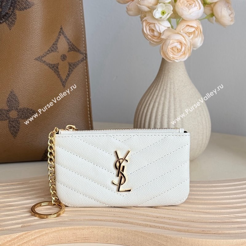 Saint Laurent Cassandre Matelasse Key Pouch in Grianed Leather White 2024 438386 (YY-241218116)