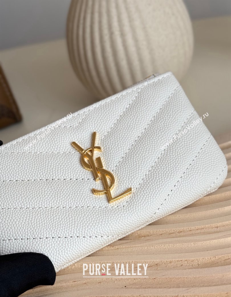 Saint Laurent Cassandre Matelasse Key Pouch in Grianed Leather White 2024 438386 (YY-241218116)