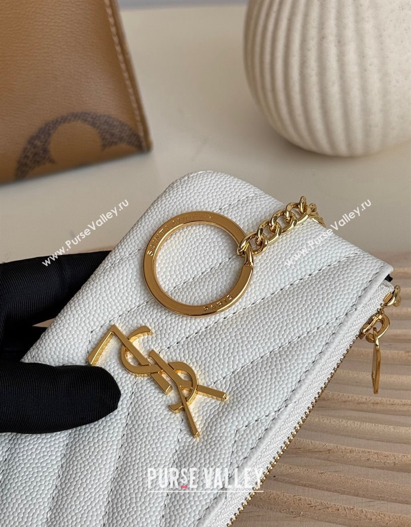 Saint Laurent Cassandre Matelasse Key Pouch in Grianed Leather White 2024 438386 (YY-241218116)