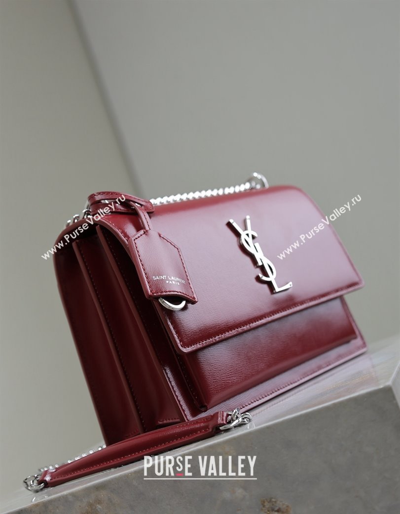 Saint Laurent Sunset Medium Bag in Box Leather 442906 Red/Silver 2024 (YY-241217112)