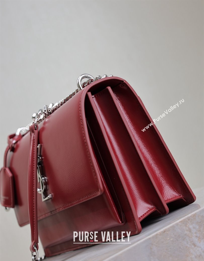 Saint Laurent Sunset Medium Bag in Box Leather 442906 Red/Silver 2024 (YY-241217112)