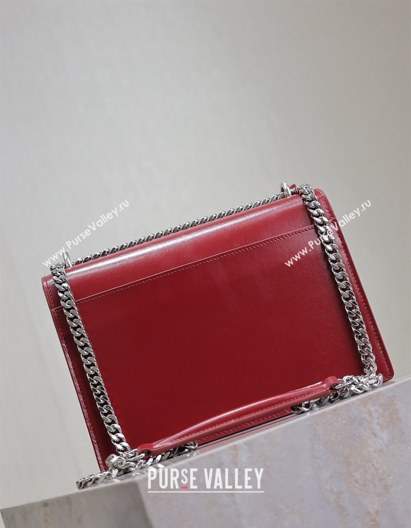 Saint Laurent Sunset Medium Bag in Box Leather 442906 Red/Silver 2024 (YY-241217112)