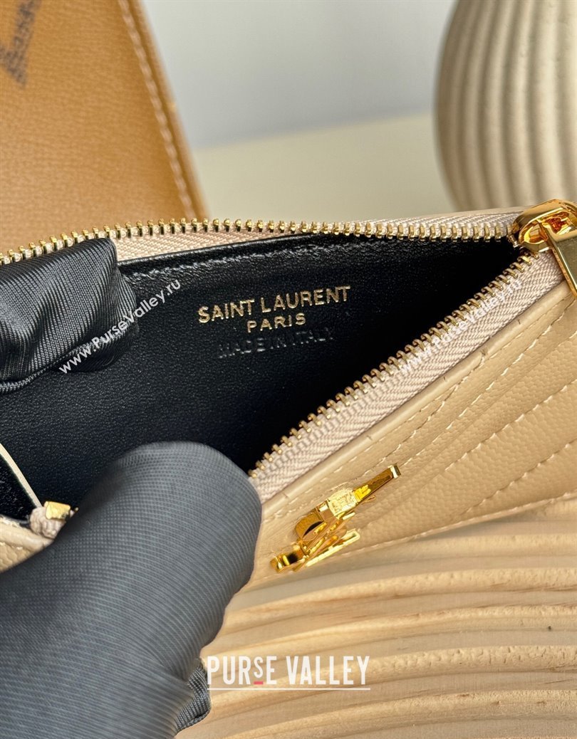 Saint Laurent Matelasse Fragments Card Case in Grianed Leather Beige 2024 607915 (YY-241218120)