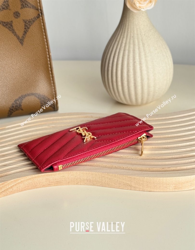 Saint Laurent Matelasse Fragments Card Case in Grianed Leather Red 2024 607915 (YY-241218121)