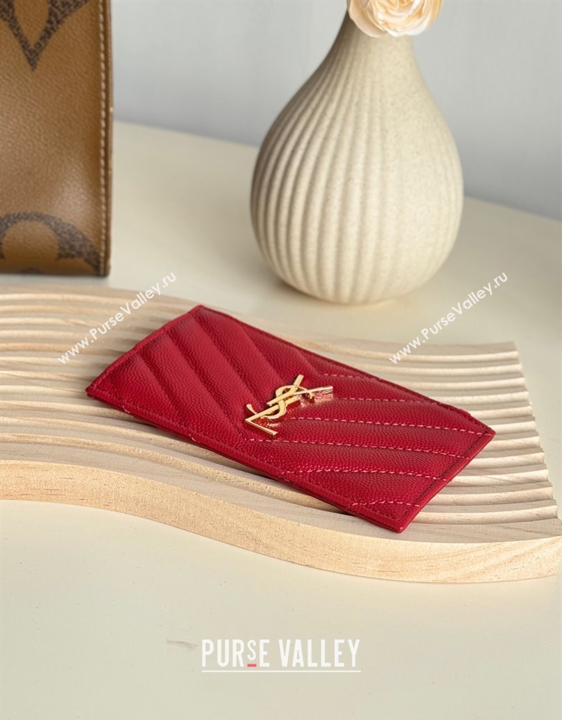 Saint Laurent Matelasse Fragments Card Case in Grianed Leather Red 2024 607915 (YY-241218121)