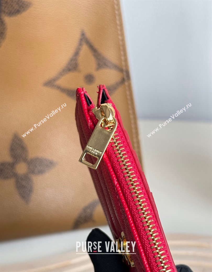 Saint Laurent Matelasse Fragments Card Case in Grianed Leather Red 2024 607915 (YY-241218121)