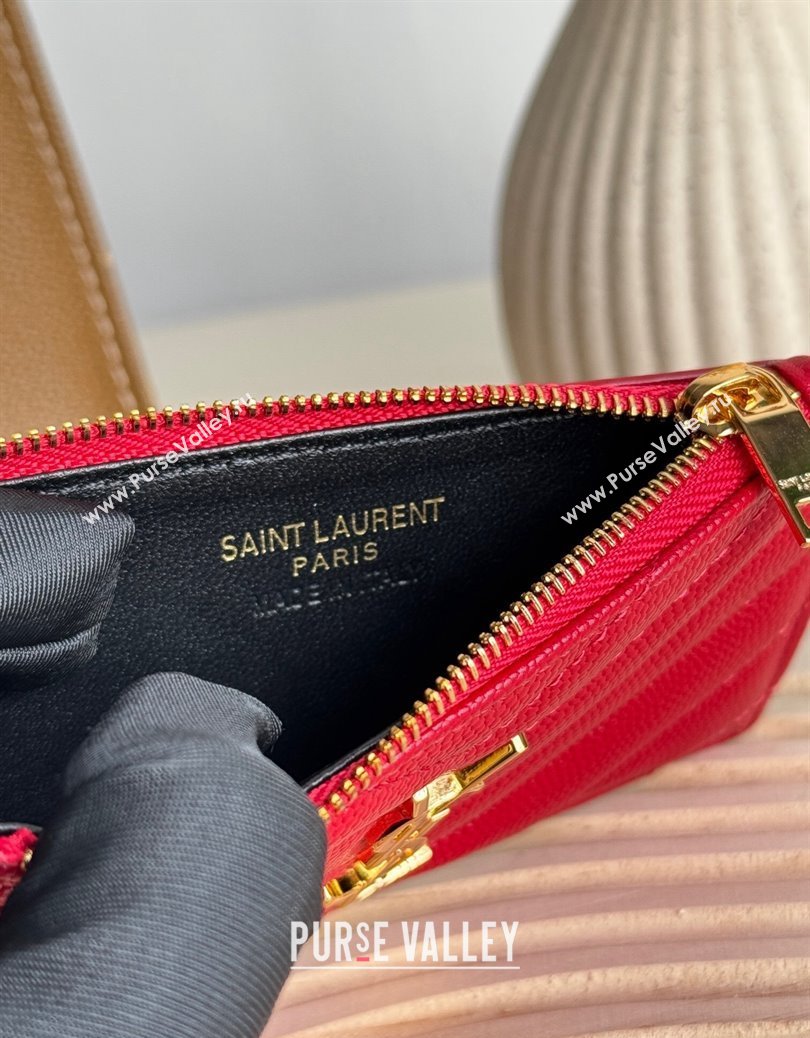 Saint Laurent Matelasse Fragments Card Case in Grianed Leather Red 2024 607915 (YY-241218121)