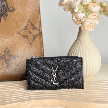 Saint Laurent Matelasse Fragments Card Case in Grianed Leather Black/Silver 2024 607915 (YY-241218122)